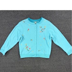 Shenanigans Cardigan Sweatshirt Womens PM Turquoise Blue  Floral Embroidered
